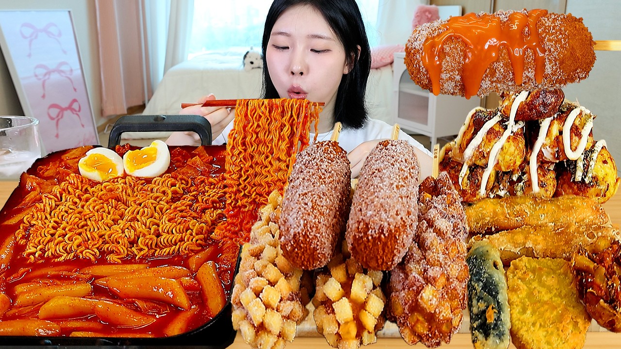 ASMR MUKBANG| 직접 만든 떡볶이 명랑핫도그 타코야끼 먹방 & 레시피 FRIED CHICKEN AND Tteokbokki EATING