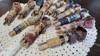DIY: How to Make Primitive Clothespin Dolls - Bowl Fillers - Ornaments - Use Fabric Scraps