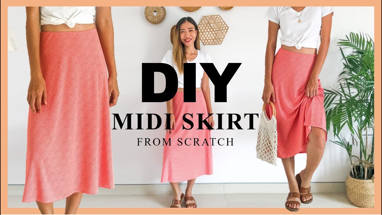 DIY MIDI SKIRT from scratch - How to make Midi Skirt with simple cutting in  less than 30 minutes 