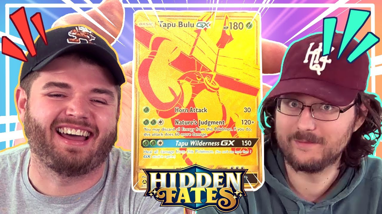 2 dummies hanging out opening Hidden Fates Pokemon cards