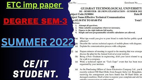 ETC ( SUMMER 2022 ) gtu paper for degree sem 3. || study material ||