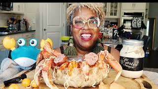 Dungeness Crab Seafood Boil in a Bowl with Ramen Noodles in Carter Sauce Mukbang Eating Show