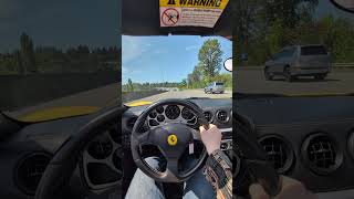 POV Yellow Ferrari 360 Spider Highway Acceleration Top Down Exhaust Sound in Bellevue Washington