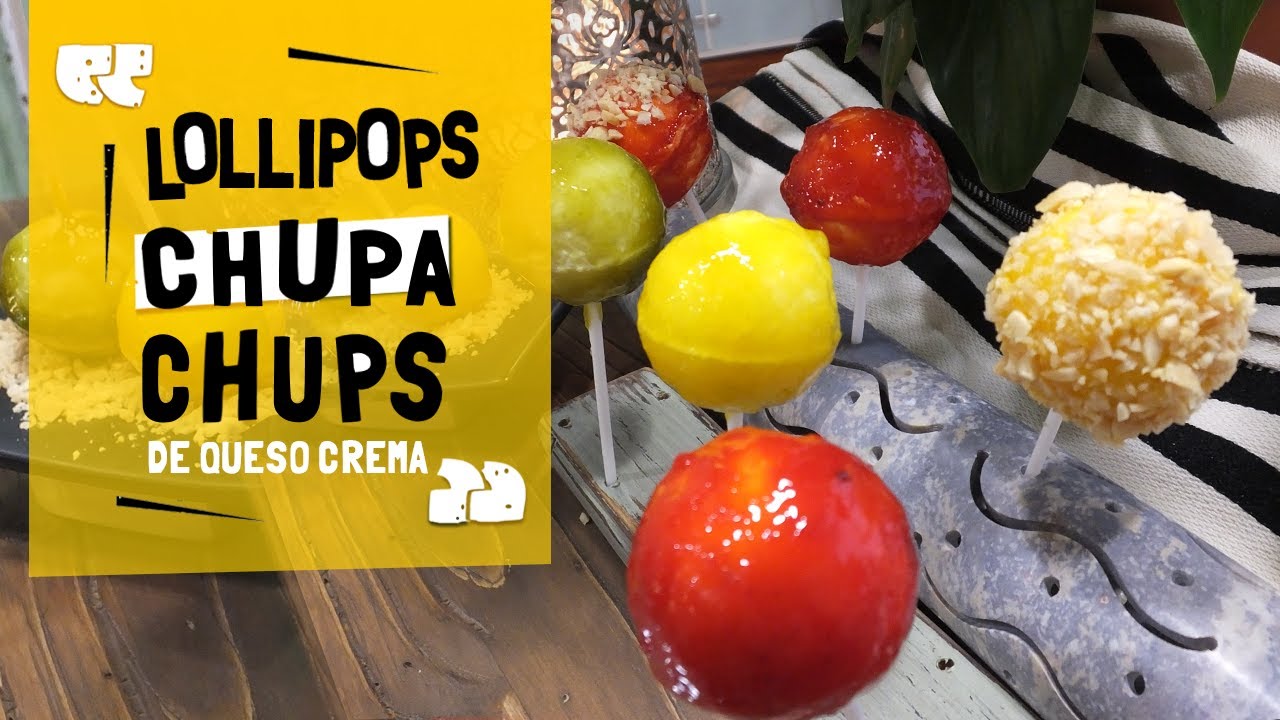 LOLLIPOPS, CHUPA CHUPS DE QUESO CREMA CON COBERTURA DE PIMIENTOS ASADOS ,aperitivo muy facil y rico