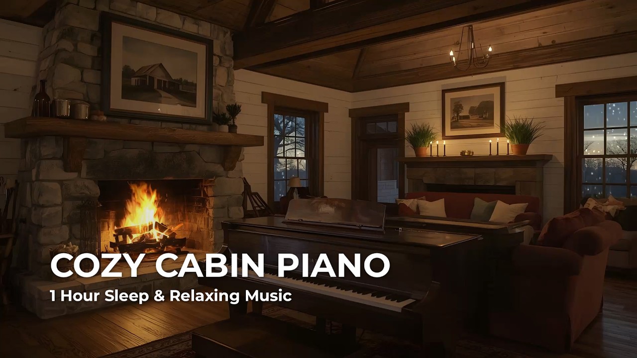 Cozy Cabin Piano | 1 Hour Calm Piano Music with Fireplace Sounds for ...