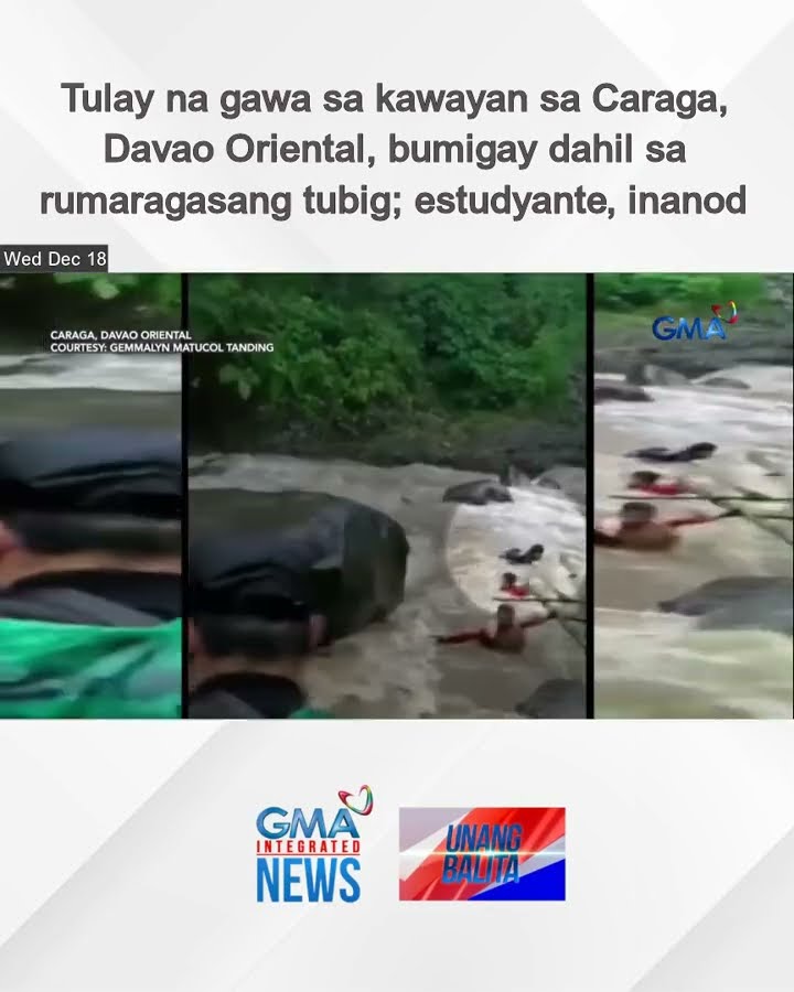 Tulay na gawa sa kawayan sa Caraga, Davao Oriental, bumigay dahil sa rumaragasang... | Unang Balita