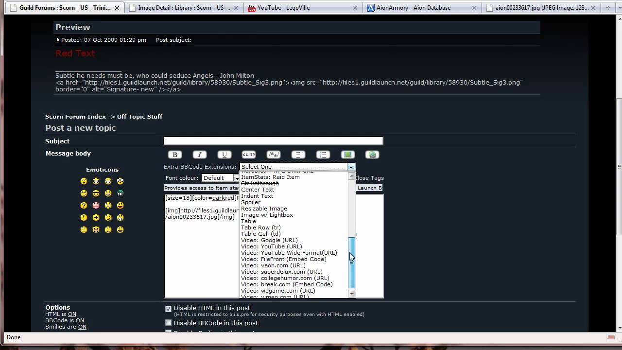 Guild Launch BB Code Usage
