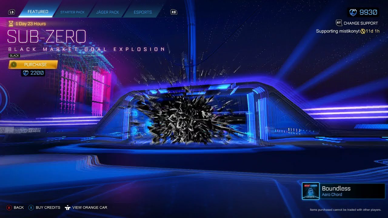 ROCKET LEAGUE ITEM SHOP Black Sub Zero Black Market Goal Explosion