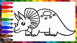 Como Desenhar um Dinossauro 🦕 Desenhar e Colorir um Lindo Dinossauro 🦕🌈 Desenhos para Crianças