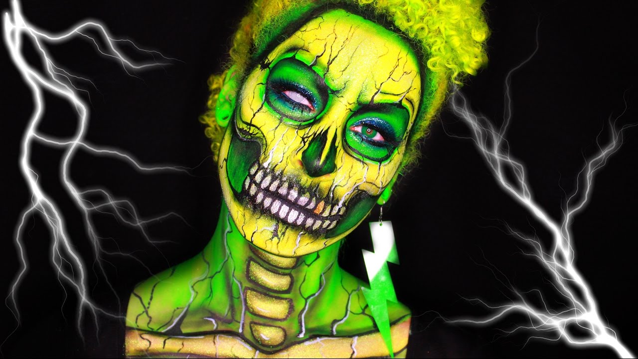 Electric Neon Glitter Skull Halloween Makeup Tutorial YouTube