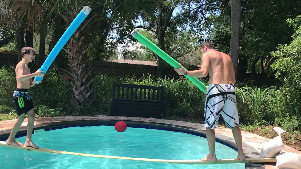Jousting in our pool YouTube