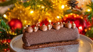 Mini bûche glacée de Noël, vanille et chocolat, simple à réaliser.