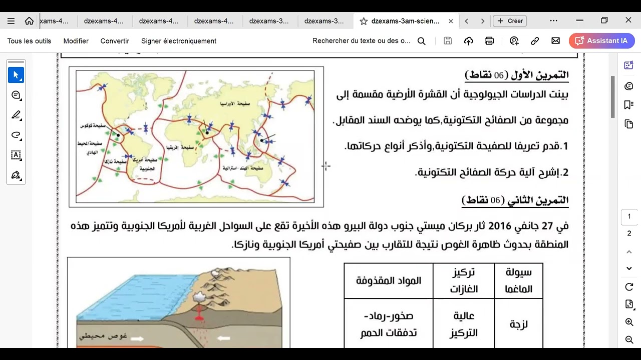 الصفائح التكتونية و الغوص (حل موضوع اختبار الفصل الأول)