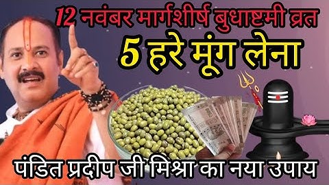 12 नवंबर मार्गशीर्ष बुधाष्टमी व्रत के दिन 5 हरे मूंग के दाने वाला उपाय जरुर करे || Pradeep Ji Mishra
