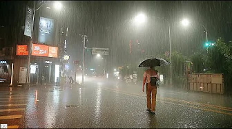 Walking in the Heavy Rain Until Dawn. Stress Free Relaxing Sound for Sleep Meditation. White Noise.