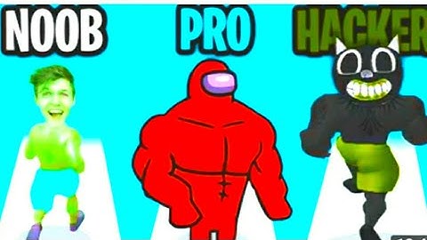 NOOB vs PRO vs HACKER IN MUSCLE RUSH! GAMES ANDROID,IOS (AMONG US & CARTOON CAT MAX LEVEL SKINS)