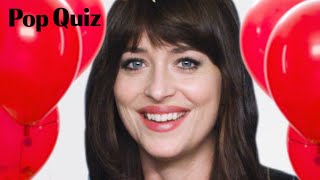 Dakota Johnson Has a Stressful Encounter with Balloons in a Game of Pop Quiz | Marie Claire screenshot 3