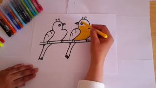 تعليم رسم للأطفال/تلعم أسهل طريقة لرسم عصفور  Easy drawing love birds by 2222
