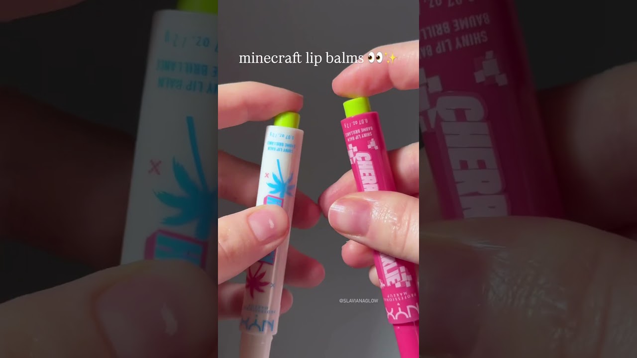 NYX Cosmetics X Minecraft lip balms in cherry grove girlie (hot pink) 🩷 and hunk city (clear) 🤍