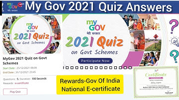 My Gov 2021 Quiz On Govt Schemes Answer | Government of India National Quiz | Register & Participate