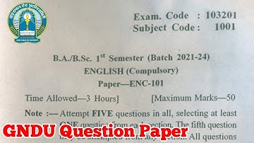 Gndu BA / Bsc 1st Semester English Compulsory Question Paper || English Question Paper 2021