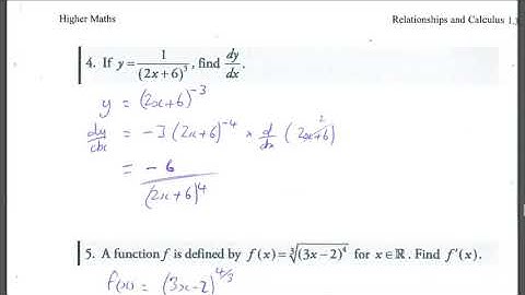 Higher Maths Differentiation Lesson 5B Chain Rule Examples 2-5 Exercise 9G and 9H