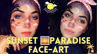 Sunset paradise face art | sunset makeup tutorial | makeup video | stepbystep makeup for beginners