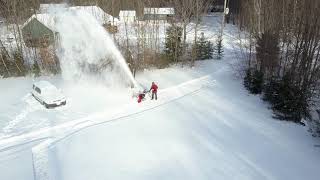 Active track Aerial footage of Honda HS 1132 Snowblower