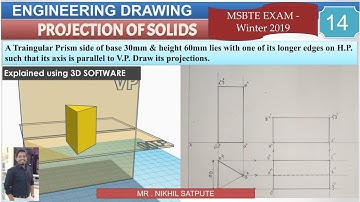 Engineering Drawing | Projection of Solids- Triangular Prism - Problem 14 | Learn with Nikhil