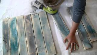 Time lapse video of how to take brand new pine boards, and make them look like old distressed barn wood. You can even make 