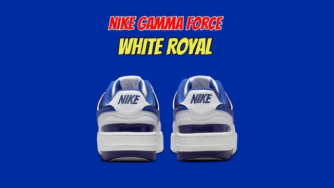 Nike Gamma Force trainers in white and game royal blue