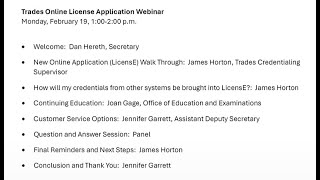 Trades Online License Application Webinar