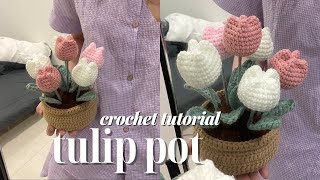 TULIP POT crochet detailed tutorial  Crochet cute flower pot