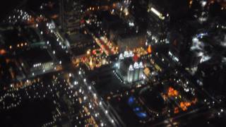 aerial view of Christmas lights on Temple Square