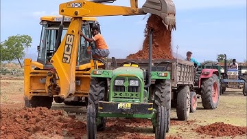 New JCB 3dx  Backhoe Machine Loading Red Mud in Mahindra Tractor Swaraj and Sonalika