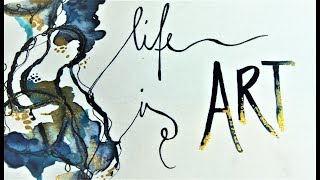 Life is ART, abstract experimental painting with strings, Fadenbild abtrakte Malerei