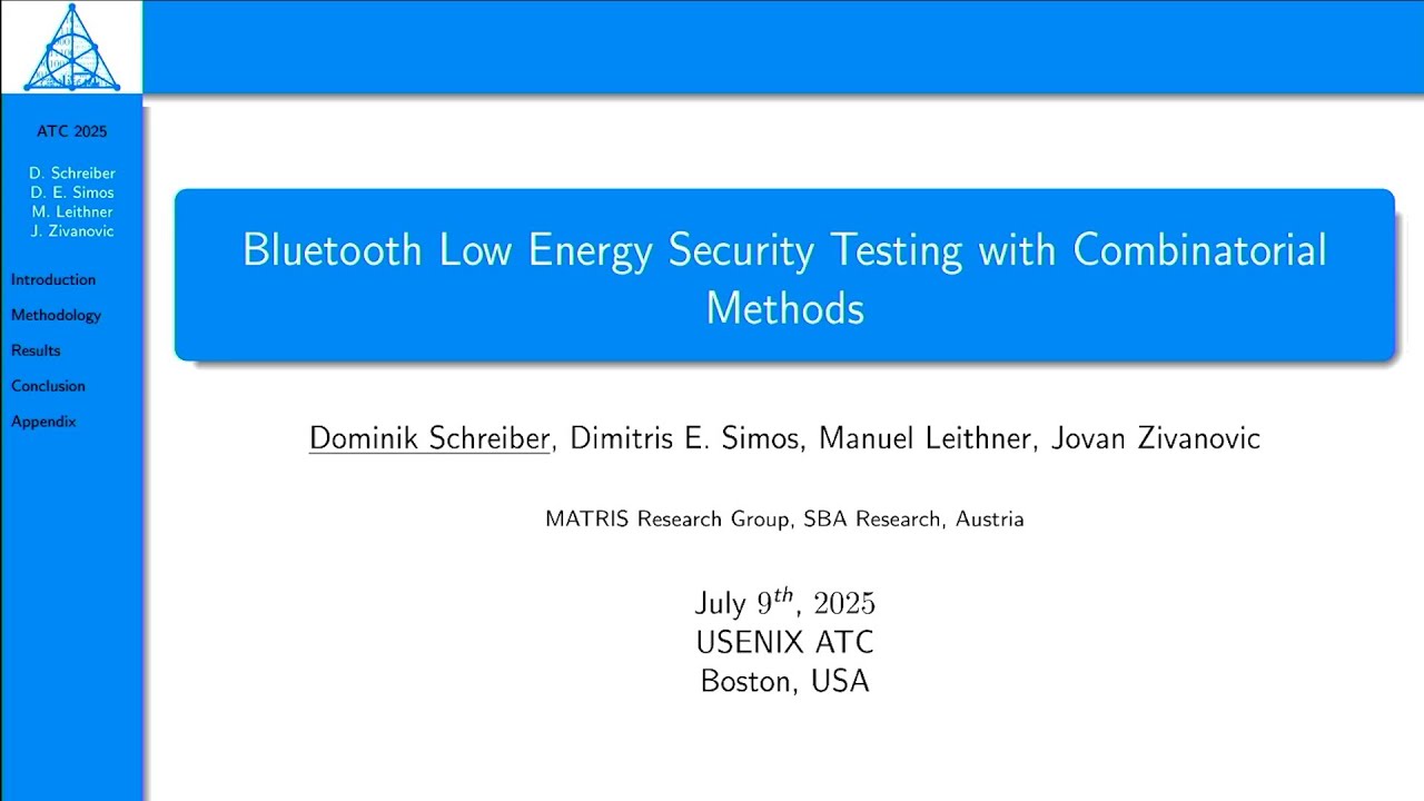 USENIX ATC '25 - Bluetooth Low Energy Security Testing with Combinatorial Methods