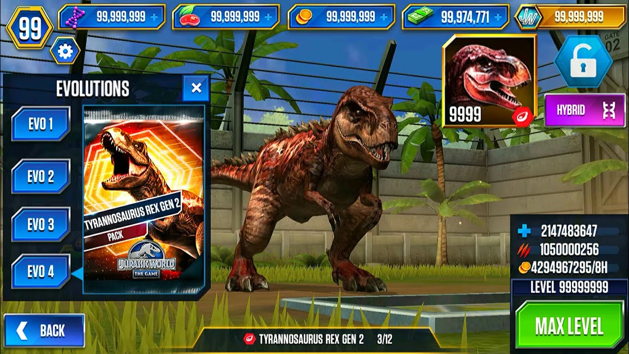 Jurassic World The Game IOS Android B-DNA 99,999,999 + 2 Max level