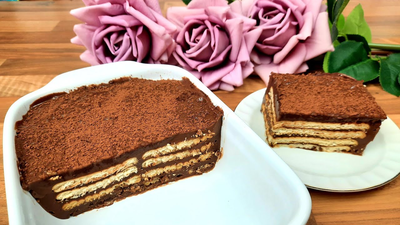 Prajitura fara coacere in 10 minute | Prajitura cu biscuiti si budinca de ciocolata