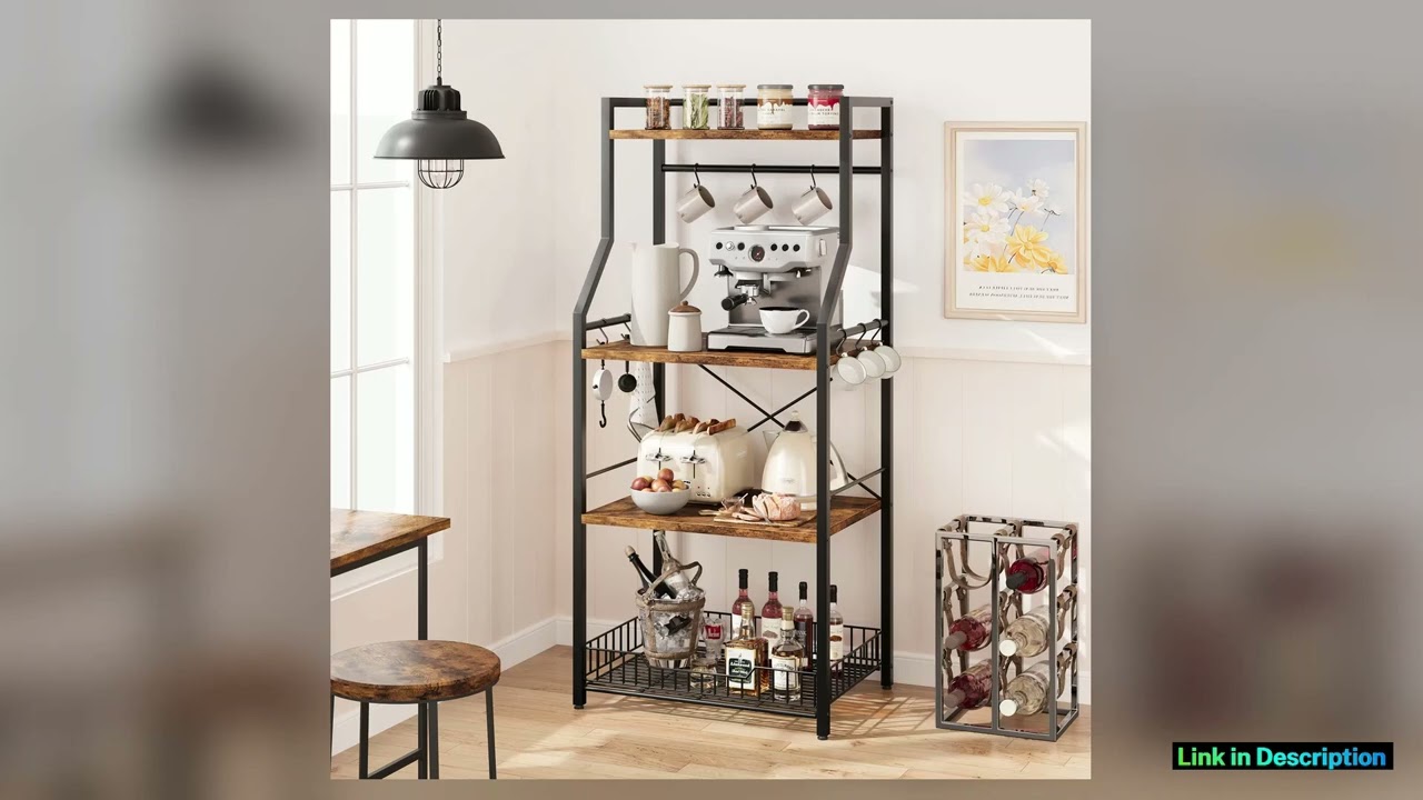 Kitchen Microwave Oven Bakers Rack 4Tier Stand with Wire Basket Coffee Bar Station Storage Shelf