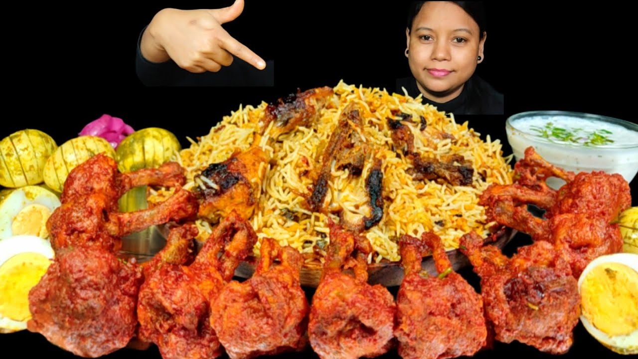 Asmr Eating Hyderabadi Chicken Biryani, Hariyali Egg, Chicken Lollipop Raita | Mukbang | Eating Show