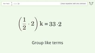 Solve k/2-4=29: Linear Equation Video Solution | Tiger Algebra