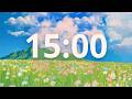 ​⛰️15 Minute Timer: Moving Clouds Over Lush Mountain Meadow (No Sound)​☁️