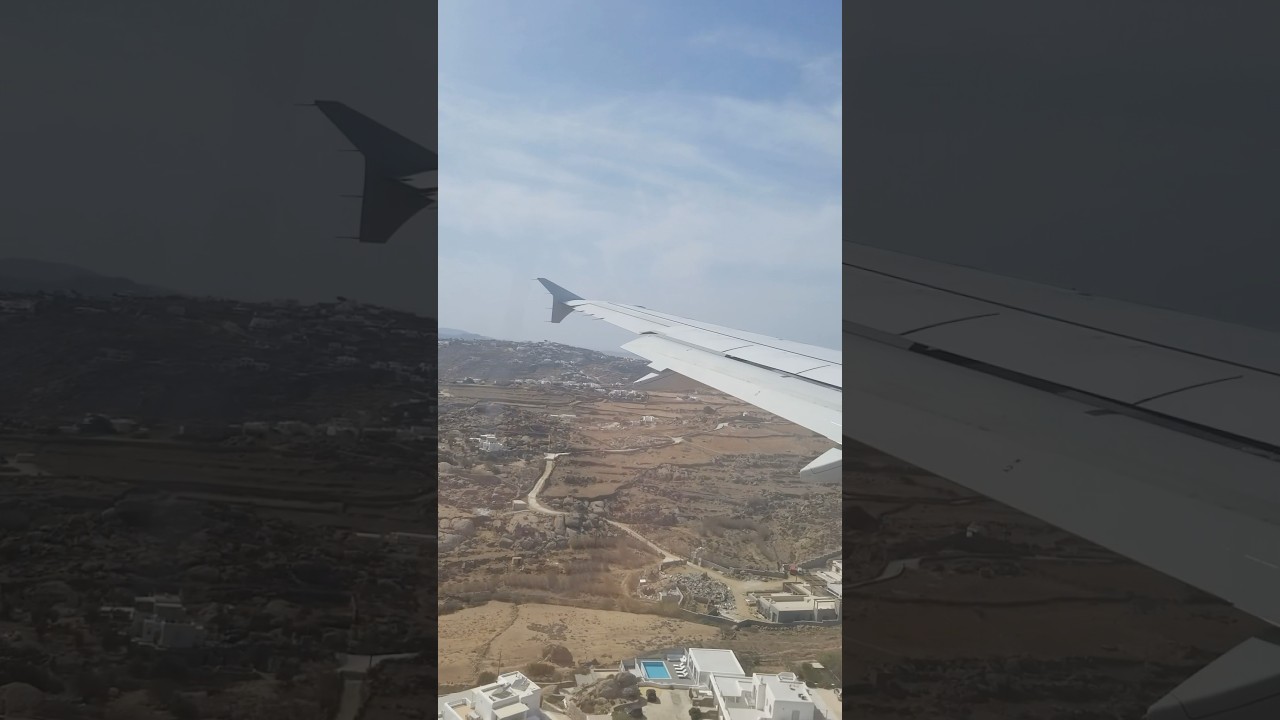 Aegean Airbus A320 Landing in Mykonos, Greece.