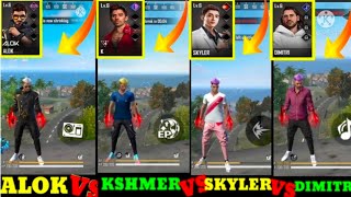 ALOK VS K VS SKYLER VS DIMITRI -FREE FIRE CARACTER ABALITY TEST WHO IS WON😱😱😱😱