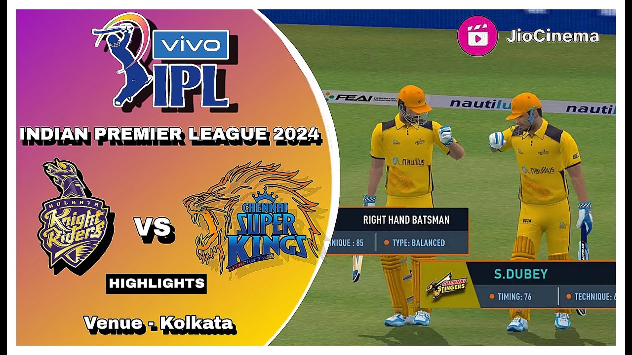 CSK VS KKR HIGHLIGHTS I Real Cricket 24 I Rcpl/IPL 2024 - YouTube