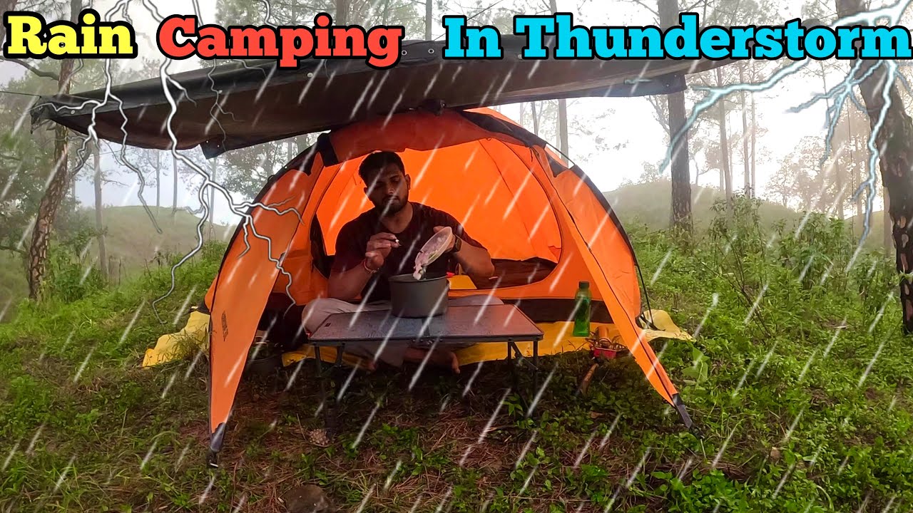 Camping In Heavy Rain Thunderstorm & Lightning Sounds || Forest Rain ...