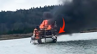 Son bateau de pêche prend feu et il risque de brûler ou de couler !
