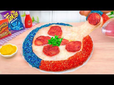 Takis Vs Cheetos Challenge 🔥 Make Miniature Dominos Half n Half Pizza Idea 🍕 Fast Food Recipe