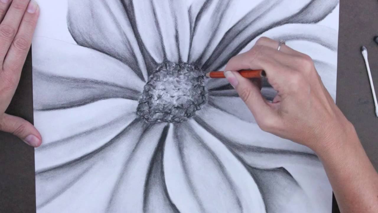 Flower Drawing with White Charcoal Pencil for Beginners